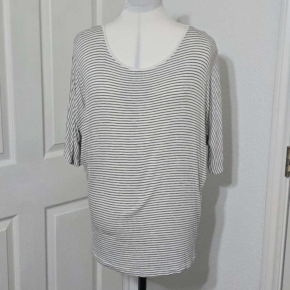 Apt 9 Black White Striped Top Tee Shirt Relaxed Fit Dolman Sleeve Nautical Sz L